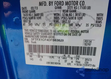 2013 Ford F-150 Stx из США, поврежденный, VIN 1FTFX1CF4DFB63829